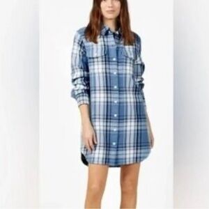 Outerknown Blue, White & Gray Plaid Blanket Shirt Dress